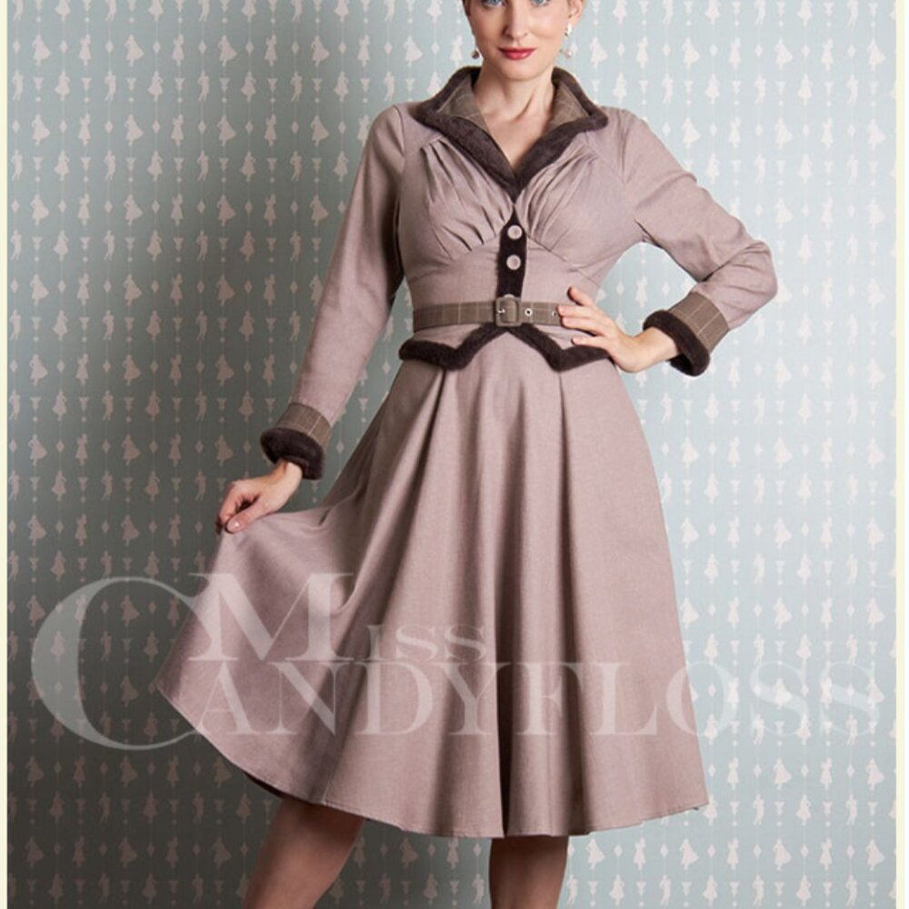 Miss Candyfloss Dress Cailin Sadie Fur Trim Circle Skirt 50s Rockabilly Large